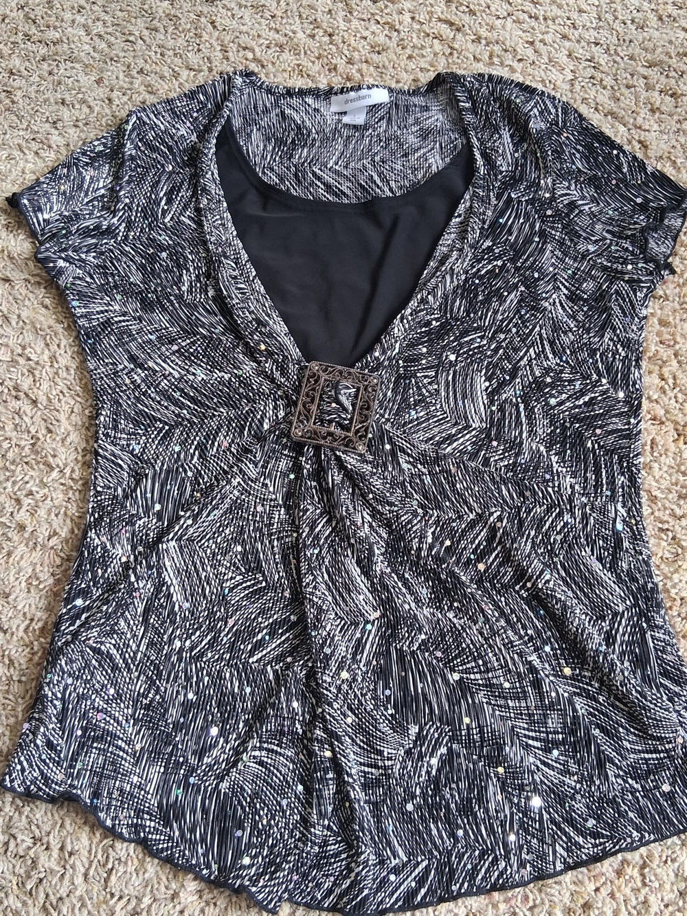 Vintage Y2K Sequin Belted Twist Short Sleeve Top Fairy Grunge Boho Party Artsy L